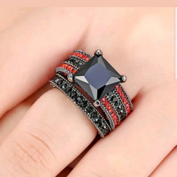 Aprilsplace Jewelry - Princess Cut Woman Wedding Ring Black Red 5.5